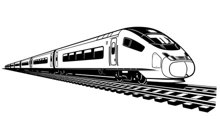Fototapeta premium Vector art of a sleek, modern train speeding along the tracks, , showcasing its aerodynamic design and powerful presence as it travels towards its destination with speed