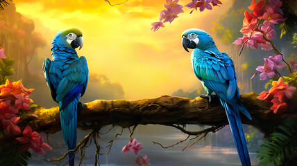 Parrot, Macaw in the tropical forest, wildlife scene from tropical nature.