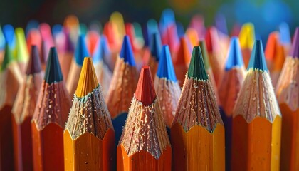 Close-up of colorful crayon tips