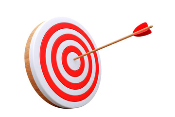 Red and white dartboard with arrow in the center isolated on transparent background