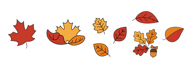 A collection of colorful autumn leaves scattered across a surface, evoking a sense of seasonal transition. The image captures the natural beauty of fall with various leaf shapes and hues