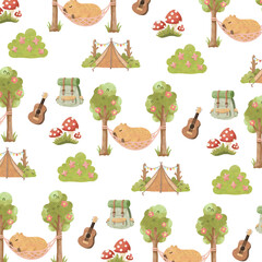 Capybara Camping Seamless Patterns
