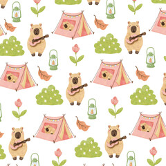 Capybara Camping Seamless Patterns
