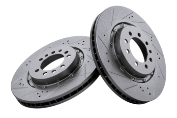 Two car brake discs isolated on transparent background