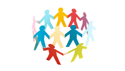 A diverse business team holding hands together symbolizes a strong concept of partnership and unity with different color.
