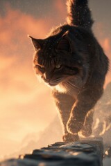 Sunset Cat on Mountain Ledge — Cinematic Close‑Up