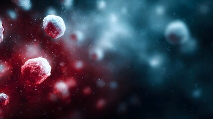 Obraz premium Abstract microscopic view of glowing cells in a digital futuristic environment with red and blue tones