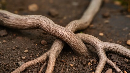 natural partnership of two tree roots intertwined in the soil. A strong foundation representing connection, growth, and deep support.