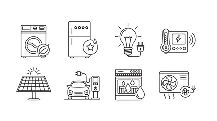 Sustainable home technology icons for energy efficiency and eco-friendly living concepts vector