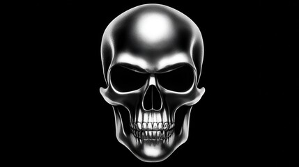 Metallic skull on black background