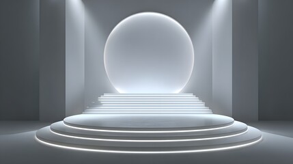 Fototapeta premium Clean Modern Architecture With Glowing Halo – Abstract Podium Steps