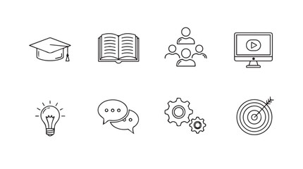 Hand-drawn education and business icons representing learning growth ideas and goals vector