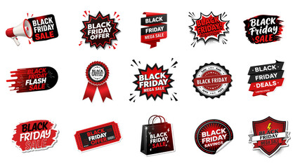 Black Friday Sale , Offer Sticker Set - Vector Stickers, Labels, and Promo Icons for Shopping Discounts
