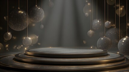 Elegant Black Stage with Bronze Floral Backdrop for Premium Products