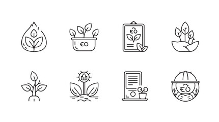 Eco-friendly icons set natural growth and sustainability concepts hand-drawn style vector