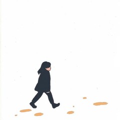 Fototapeta premium Person Walking in Snow, Minimalist Illustration