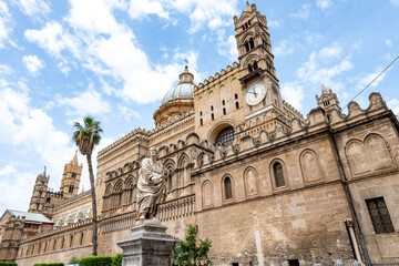 View of streets of Palermo, citylife, ancient baroque churches, old narrow streets, Norman palaces, markets, Sicilian vacation destination, South of Italy