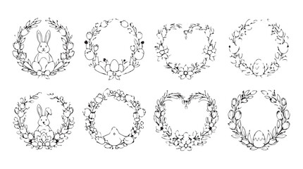 Collection of ornate floral wreaths and decorative borders with abstract and geometric elements vector