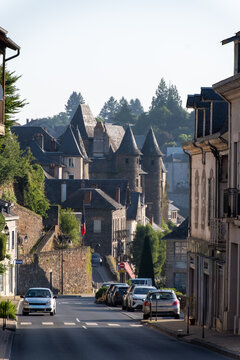 Walking in Uzerche, historical fortified royal patronage medieval town in Correse department, Nouvelle-Aquitaine, France, old houses and narrow streets