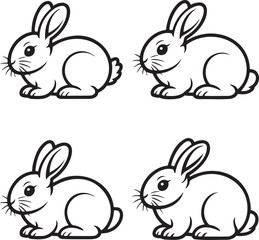 Fototapeta premium Set of Rabbit Outline vector illustration isolated On Transparent Background