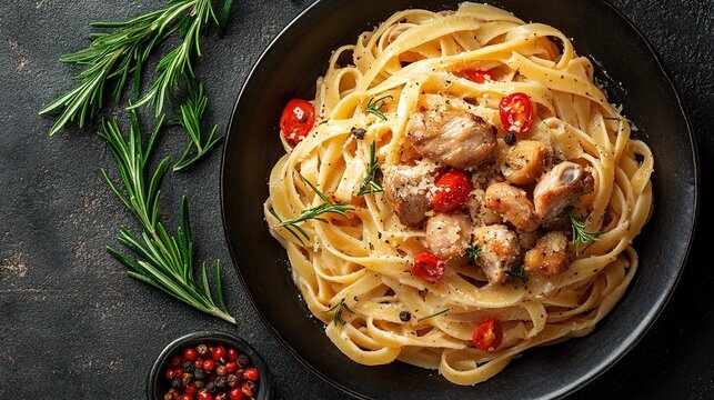 Spaghetti with rosemary and black pepper, simple yet flavorful, ideal for healthy recipes or upscale restaurant menus.