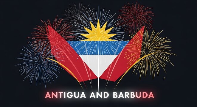 Antigua and Barbuda Flag Celebration: Fireworks Display Against a Dark Sky