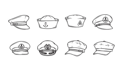 Collection of various nautical hats and caps hand drawn sketch style icons vector
