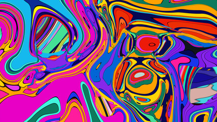 Psychedelic Fluid Rainbow Background with Vibrant Swirls and Trippy Gradient Colors for EDM and Festival Design