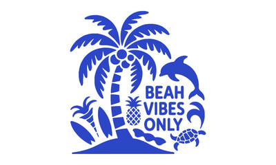Obraz premium A vibrant and clean vector illustration inspired by a tropical beach lifestyle,surf-themed elements such as palm trees, pineapples, waves, sunbursts, surfboards, marine life, easily editable.