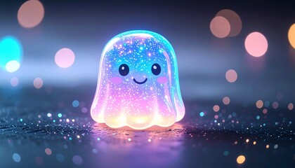 Glowy, Adorable Ghost Character with Sparkling Rainbow Light　キラキラ輝く、虹色のかわいいオバケ © noonekoon