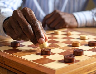Close-up of hands playing checkers