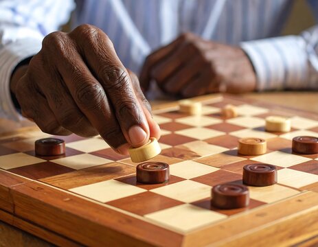 Close-up of hands playing checkers