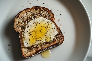 Toasted multigrain bread topped with a layer of melted butter.