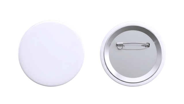 Two oval white blank badges one front and one back isolated on transparent background