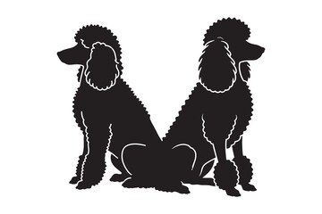 Silhouette of two poodles sitting side by side, black on white