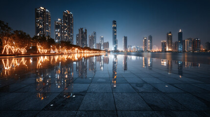 Dubai Marina Night Cityscape Reflection