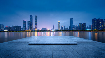 Modern City Skyline Reflecting on Calm Water