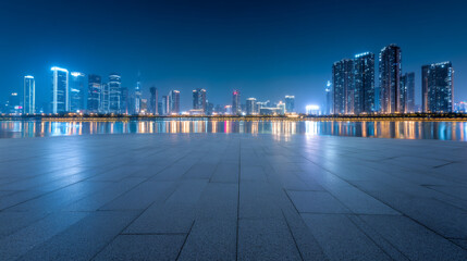 Night Cityscape on a Polished Plaza