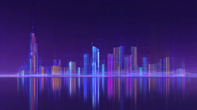 Digital Metropolis Skyline at Night - Powered by Adobe