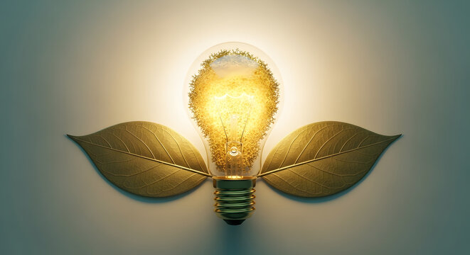 Green Energy Concepts. Wireless Light Bulb with Green Leaf as Sign of Light On. Carbon Neutral and Emission ,ESG for Clean Energy. Sustainable Resources, Renewable and Environmental Care
