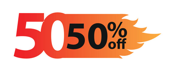 Hot 50% Off Flash Sale Tag , Trendy Dynamic Vector, Trendy 50% Off flash sale vector, perfect for urgent retail promotions