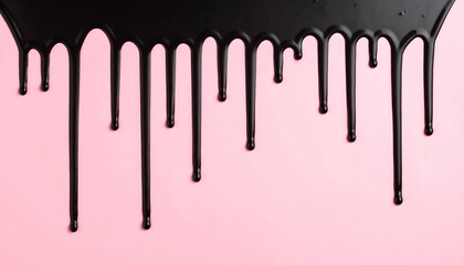 Black liquid dripping on pink background melting viscous