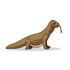 Cartoon illustration of a Komodo dragon with its tongue sticking out, standing on a white background.