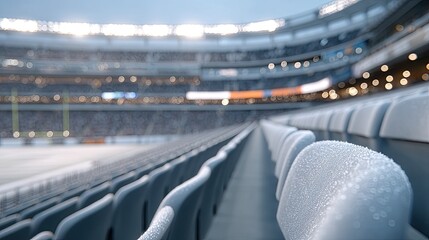 Empty Stadium Seats Illuminated Under Evening Lights Perspective View