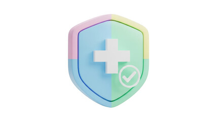 Holographic shield emblem with plus sign symbol for health and safety