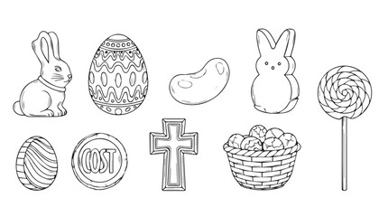Collection of easter treats outline icons isolated sweet holiday symbols decorative elements vector