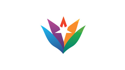 Abstract Colorful Star Graphic Design with Vibrant Gradient Petal Shapes on White Background, Modern Emblem Concept