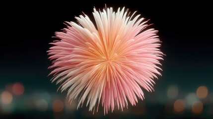 Exploding Fireworks Display Against a Dark Night Sky with Colorful Light and Cityscape Bokeh