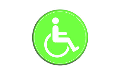 A bright green circular sign displaying a white pictogram of a person in a wheelchair, indicating accessibility.