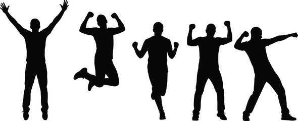 Silhouette of Energetic Human Poses in Victory, Jumping, Running, Boxing, and Martial Arts for Motivation, Fitness, Sports, and Action Themes